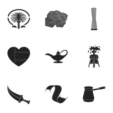 Arap Emirlikleri simgeler siyah tarzında ayarlayın. Arap Emirlikleri büyük toplama sembol stok illüstrasyon vektör