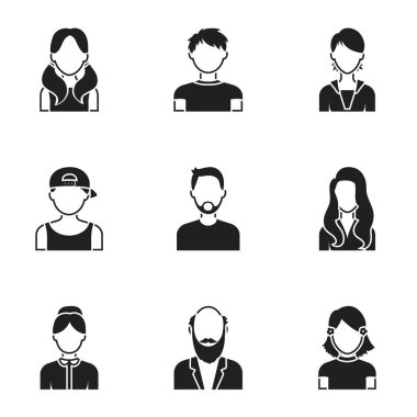 Avatar siyah tarzında Icons set. Avatar vektör simge stok çizim büyük toplama