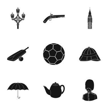 İngiltere'de ülke içinde siyah stil Icons set. İngiltere'de ülke vektör simge stok çizim büyük toplama