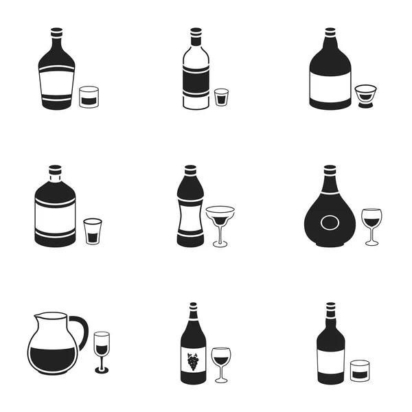 Set d'alcool icônes dans le style noir. Grande collection d'alcool vectoriel symbole illustration stock — Image vectorielle