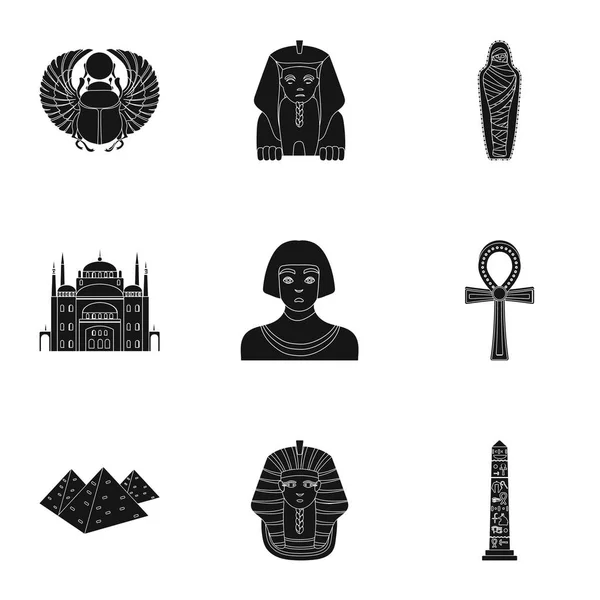 Ókori Egyiptom készlet ikonok-ban fekete stílus. Nagy gyűjtemény az ókori Egyiptom vektor szimbólum stock illusztráció — Stock Vector