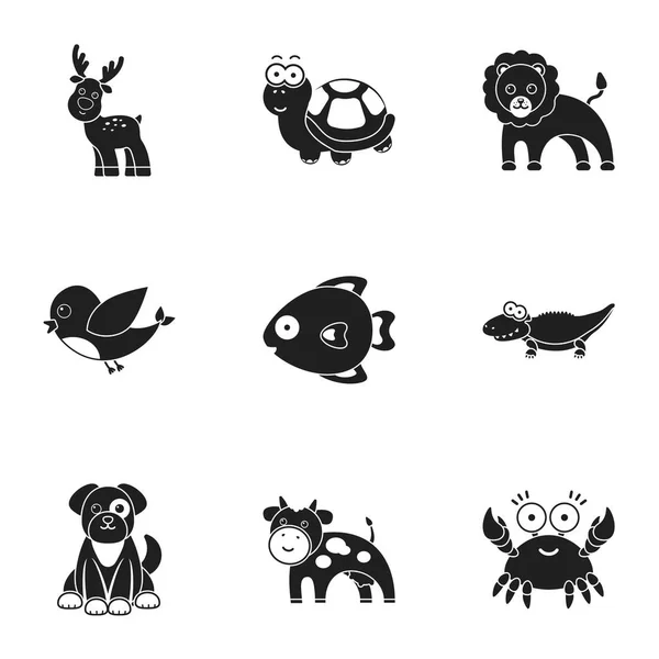 Les animaux mettent des icônes dans le style noir. Grande collection d'animaux symbole vectoriel illustration de stock — Image vectorielle