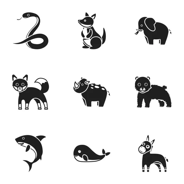 Тварини встановлюють піктограми в чорному стилі. Велика колекція тварин Векторні ілюстрації — стоковий вектор
