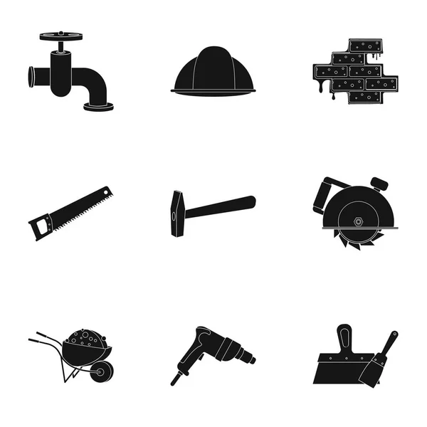Construir y reparar iconos establecidos en estilo negro. Gran colección de construcción y reparación vector símbolo stock ilustración — Archivo Imágenes Vectoriales
