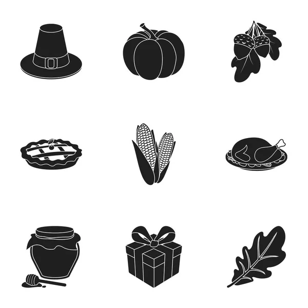 Canadian Thanksgiving Day set icons in black style. Big collection of canadian Thanksgiving Day vector symbol stock illustration — Stock Vector