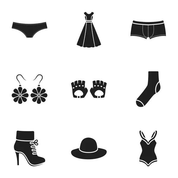 Kleding set pictogrammen in zwarte stijl. Grote collectie van kleding vector symbool stock illustratie — Stockvector