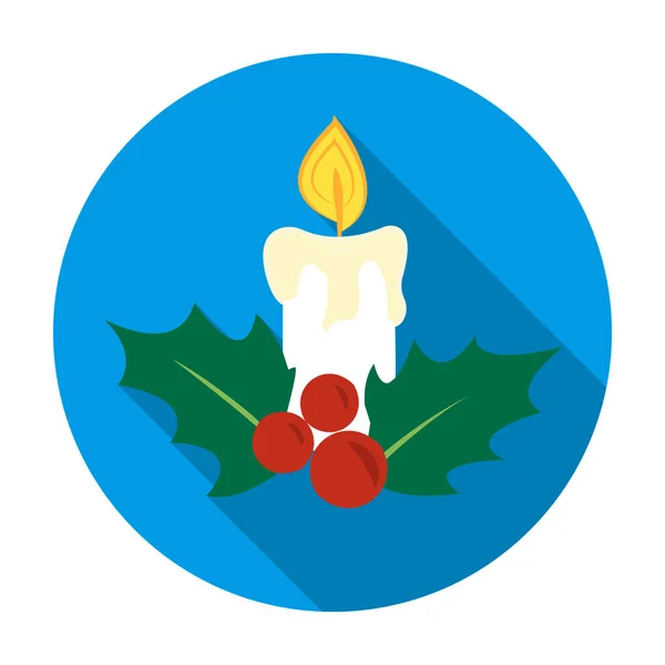Weihnachtskerze mit Stechpalme-Symbol im flachen Stil isoliert auf weißem Hintergrund. weihnachtstag symbol aktienvektor illustration. — Stockvektor