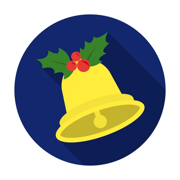 Cloche de Noël avec icône de baie de houx dans un style plat isolé sur fond blanc. Illustration vectorielle de stock de symbole de Noël . — Image vectorielle