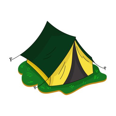 Sarı çadır simgesi beyaz arka plan üzerinde izole karikatür tarzı. Aile tatili sembol stok vektör çizim.