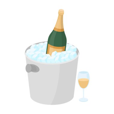 Şampanya şişesi bir buz kovası simgesi beyaz arka plan üzerinde izole karikatür tarzı. Fransa ülke sembol stok vektör çizim.