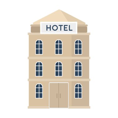 Otel binası simgesi beyaz arka plan üzerinde izole karikatür tarzı. Dinlenmek ve sembol stok vektör çizim seyahat.
