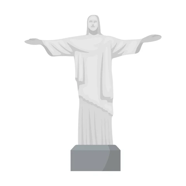 Icono de Cristo Redentor en estilo de dibujos animados aislado sobre fondo blanco. Brasil país símbolo stock vector ilustración . — Vector de stock