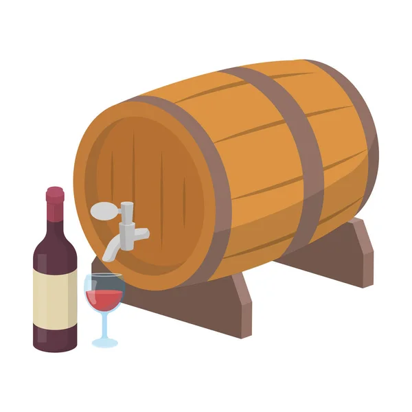 Icono de barril de vino de madera en estilo de dibujos animados aislado sobre fondo blanco. Francia país símbolo stock vector ilustración . — Vector de stock