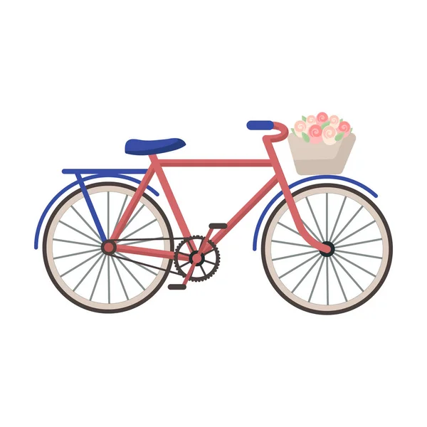 Ροζ ποδήλατο με το εικονίδιο καλάθι στο στυλ καρτούν που απομονώνονται σε λευκό φόντο. Εικονογράφηση διάνυσμα απόθεμα σύμβολο χώρας Γαλλία. — Διανυσματικό Αρχείο