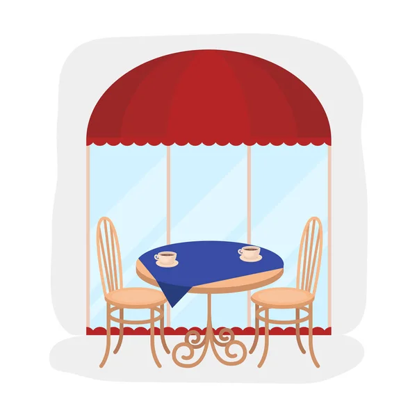 Mesa servida cerca del icono de la cafetería en estilo de dibujos animados aislados sobre fondo blanco. Francia país símbolo stock vector ilustración . — Archivo Imágenes Vectoriales