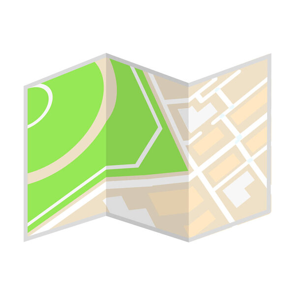 Travel map icon in cartoon style isolated on white background. Rest and travel symbol stock vector illustration.