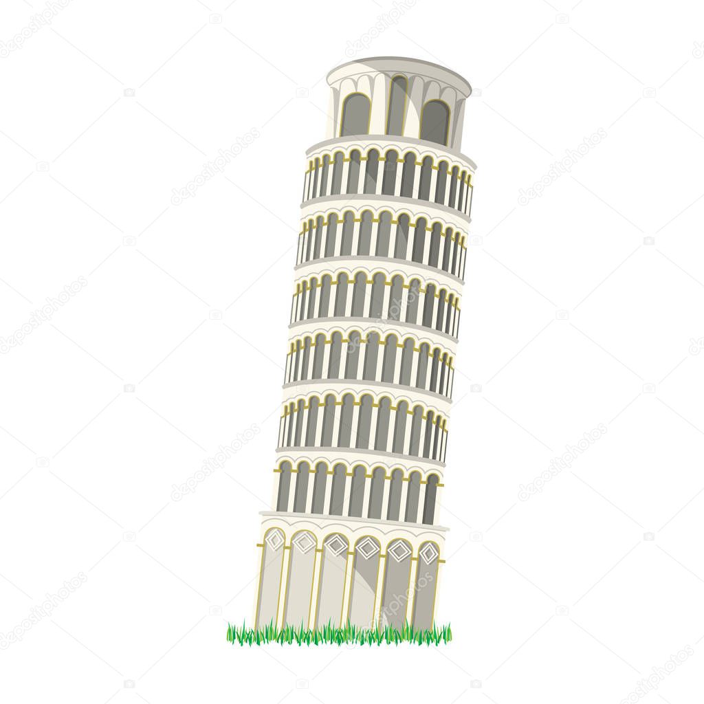 Tower of Pisa in Italy icon in cartoon style isolated on white background. Countries symbol stock vector illustration.
