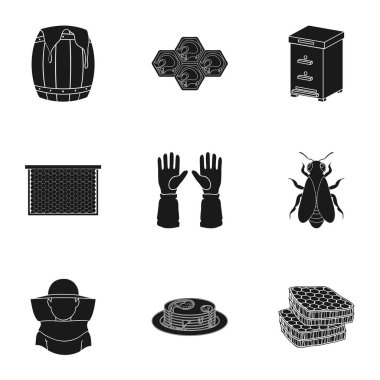 Arı kovanı simgeler siyah tarzında ayarlayın. Arı kovanı vektör simge stok çizim büyük toplama