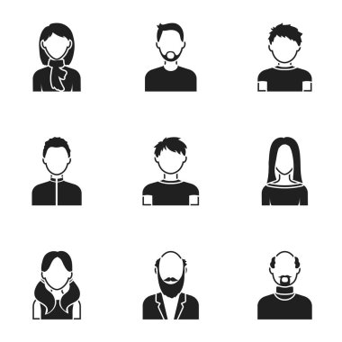 Avatar siyah tarzında Icons set. Avatar vektör simge stok çizim büyük toplama