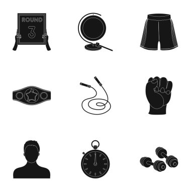 Boks simgeler siyah tarzında ayarlayın. Vektör simge stok illüstrasyon boks büyük toplama