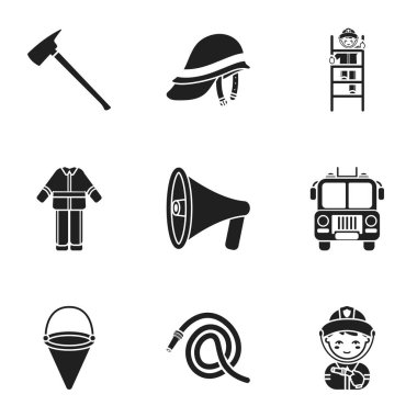 İtfaiye simgeler siyah tarzında ayarlayın. İtfaiye vektör simge stok çizim büyük toplama