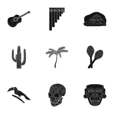 Meksika ülke simgeler siyah tarzında ayarlayın. Meksika ülke vektör simge stok çizim büyük toplama