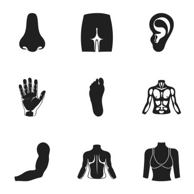 Vücut parçası simgeler siyah tarzında ayarlayın. Vücut vektör simge stok illüstrasyon parçası büyük toplama