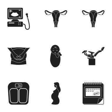 Gebelik simgeler siyah tarzında ayarlayın. Gebelik vektör simge stok çizim büyük toplama