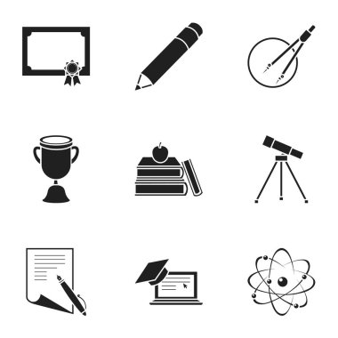 Okul simgeler siyah tarzında ayarlayın. Okul vektör simge stok çizim büyük toplama