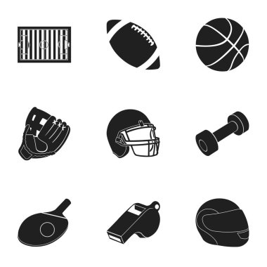 Spor ve fitness simgeler siyah tarzında ayarlayın. Spor ve fitness vektör simge stok illüstrasyon büyük toplama