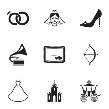 Set simgeler siyah tarzında ayıklayacaktır. Düğün vektör simge stok çizim büyük toplama