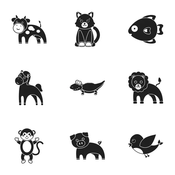 Les animaux mettent des icônes dans le style noir. Grande collection d'animaux symbole vectoriel illustration de stock — Image vectorielle