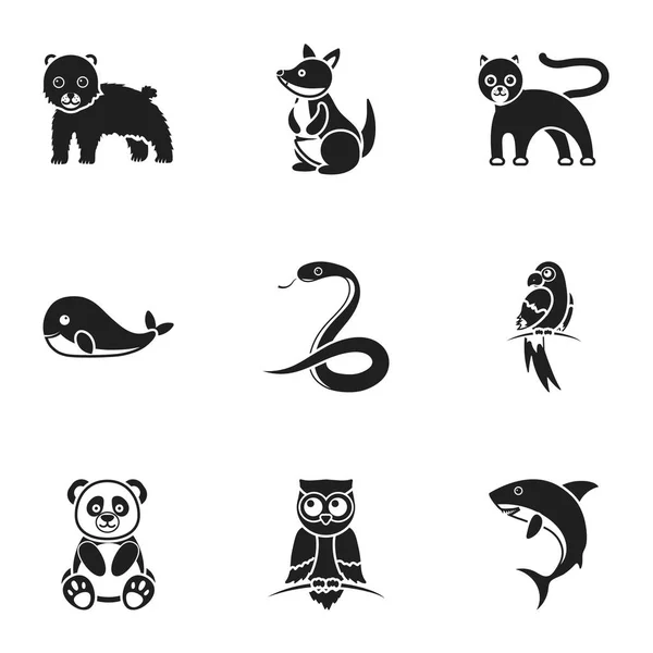 Los animales establecen iconos en estilo negro. Gran colección de animales vector símbolo stock ilustración — Archivo Imágenes Vectoriales