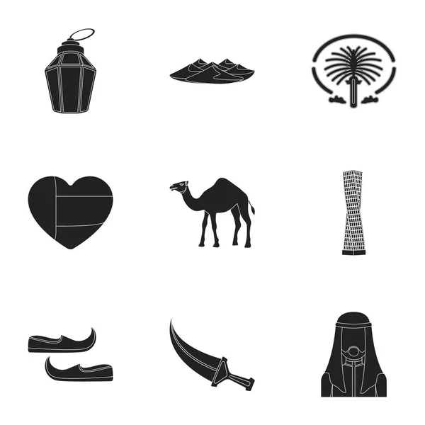 Los Emiratos Árabes establecen iconos en estilo negro. Gran colección de Emiratos Árabes vector símbolo stock ilustración — Archivo Imágenes Vectoriales