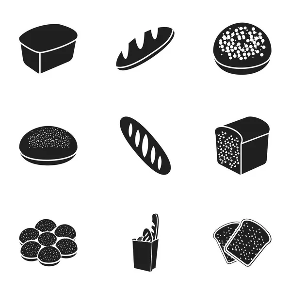 Set de iconos de pan en estilo negro. Gran colección de pan vector símbolo stock ilustración — Vector de stock