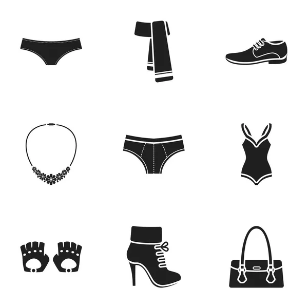 Ρούχα σύνολο εικονιδίων σε μαύρο στυλ. Μεγάλη συλλογή από ρούχα διάνυσμα απόθεμα ενδεικτικά σύμβολο — Διανυσματικό Αρχείο