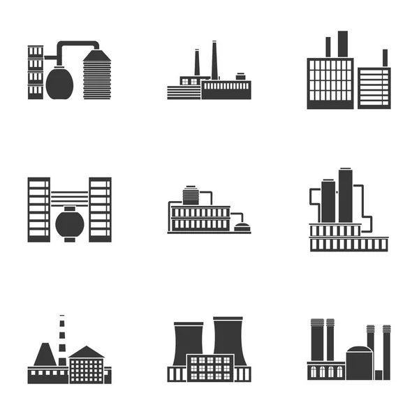 Fabriek instellen pictogrammen in zwarte stijl Grote verzameling van fabriek vector symbool stock illustratie — Stockvector