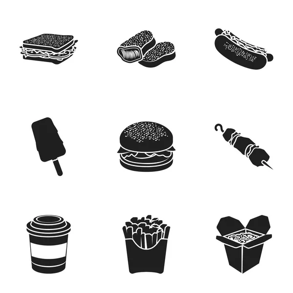 Los iconos de comida rápida son de estilo negro. Gran colección de comida rápida vector símbolo stock ilustración — Archivo Imágenes Vectoriales