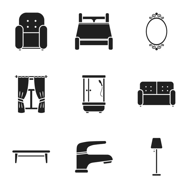 Muebles establecidos iconos en estilo negro. Gran colección de muebles vector símbolo stock ilustración — Vector de stock
