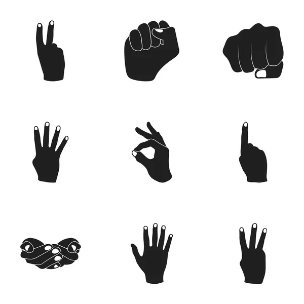 Los gestos de la mano establecen iconos en estilo negro. Gran colección de gestos de mano vector símbolo stock ilustración — Vector de stock