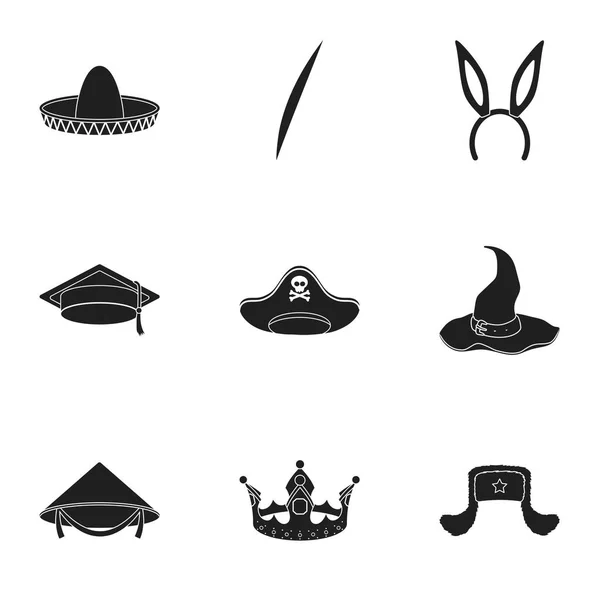 Los sombreros establecen iconos en estilo negro. Gran colección de sombreros vector símbolo stock ilustración — Vector de stock
