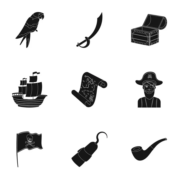 Los piratas establecen iconos en estilo negro. Gran colección de piratas vector símbolo stock ilustración — Vector de stock