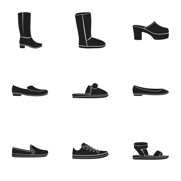 Sapatos definir ícones em estilo preto. Grande coleção de sapatos vetor símbolo estoque ilustração —  Vetores de Stock