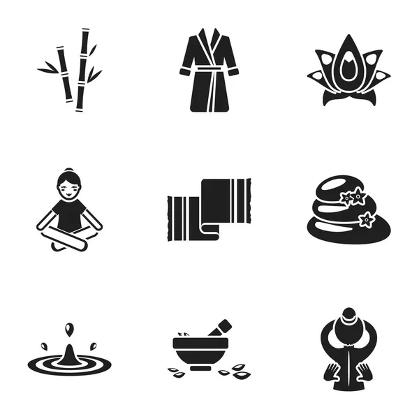 Spa-Set Icons im schwarzen Stil. Große Sammlung von Spa-Vektor-Symbolen — Stockvektor