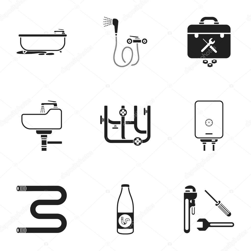 Plumbing set icons in black style. Big collection of plumbing vector symbol stock illustration