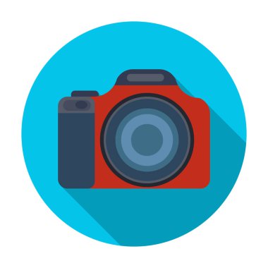 Dijital kamera simgesi beyaz arka plan üzerinde izole düz stilde. Dinlenmek ve sembol stok vektör çizim seyahat.