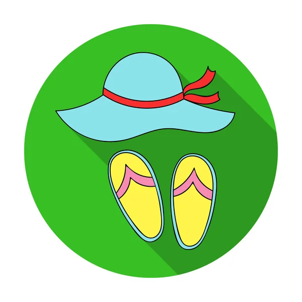 Sombrero de playa con chanclas icono en estilo plano aislado sobre fondo blanco. Familia vacaciones símbolo stock vector ilustración . — Vector de stock