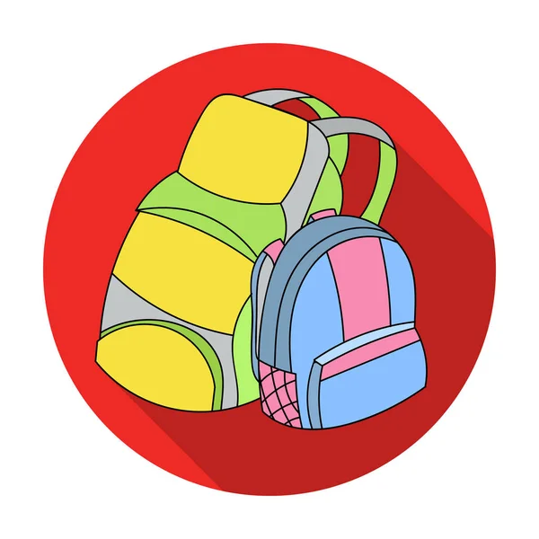 Pair of travel backpacks icon in flat style isolated on white background. Family holiday symbol stock vector illustration. — Stock Vector