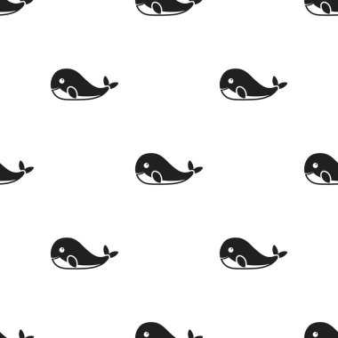 Simge siyah stil beyaz arka plan üzerinde izole içinde balina. Hayvanlar desen hisse senedi vektör çizim.