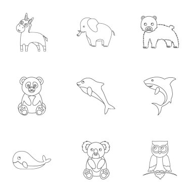 Hayvanlar simgeleri anahat stilinde ayarlayın. Büyük hayvanlar topluluğu sembol stok illüstrasyon vektör